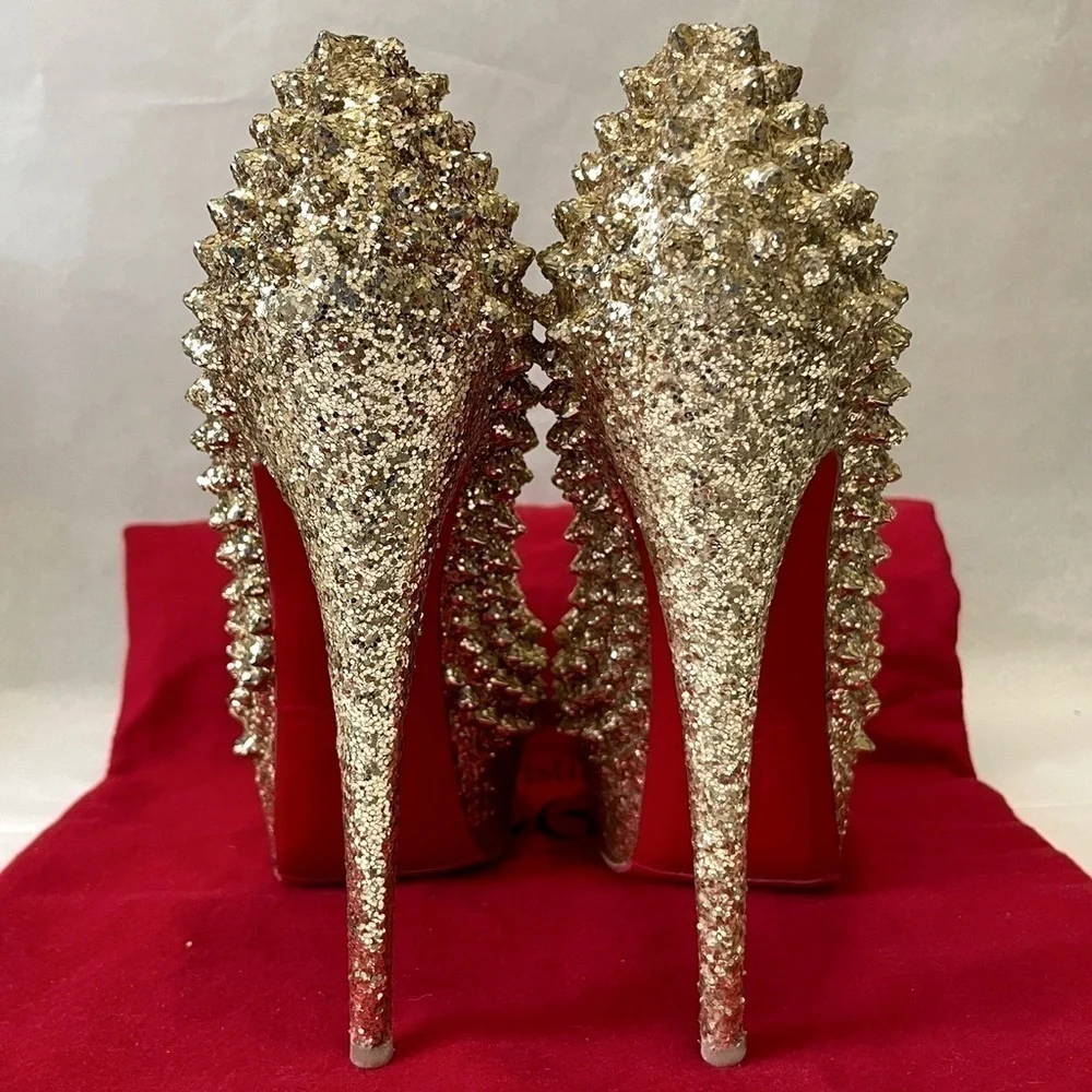 Christian Louboutin “Glitter Specchio” Lady Peep spikes.EU38 140mm 1” platform.